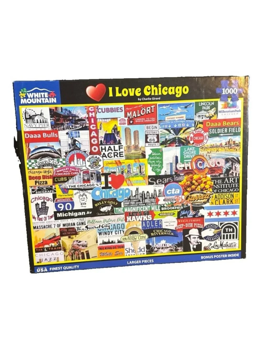 I Love Chicago 1000 Pièce Puzzle White Mountain Collage New Seals